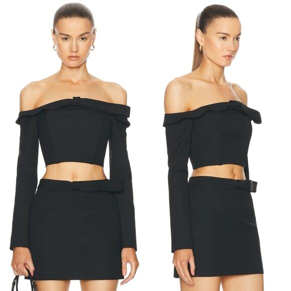 Cult Gaia Valia Crop Off the Shoulder Top & Essie Mini Skirt Set in Black - Picture 6 of 17